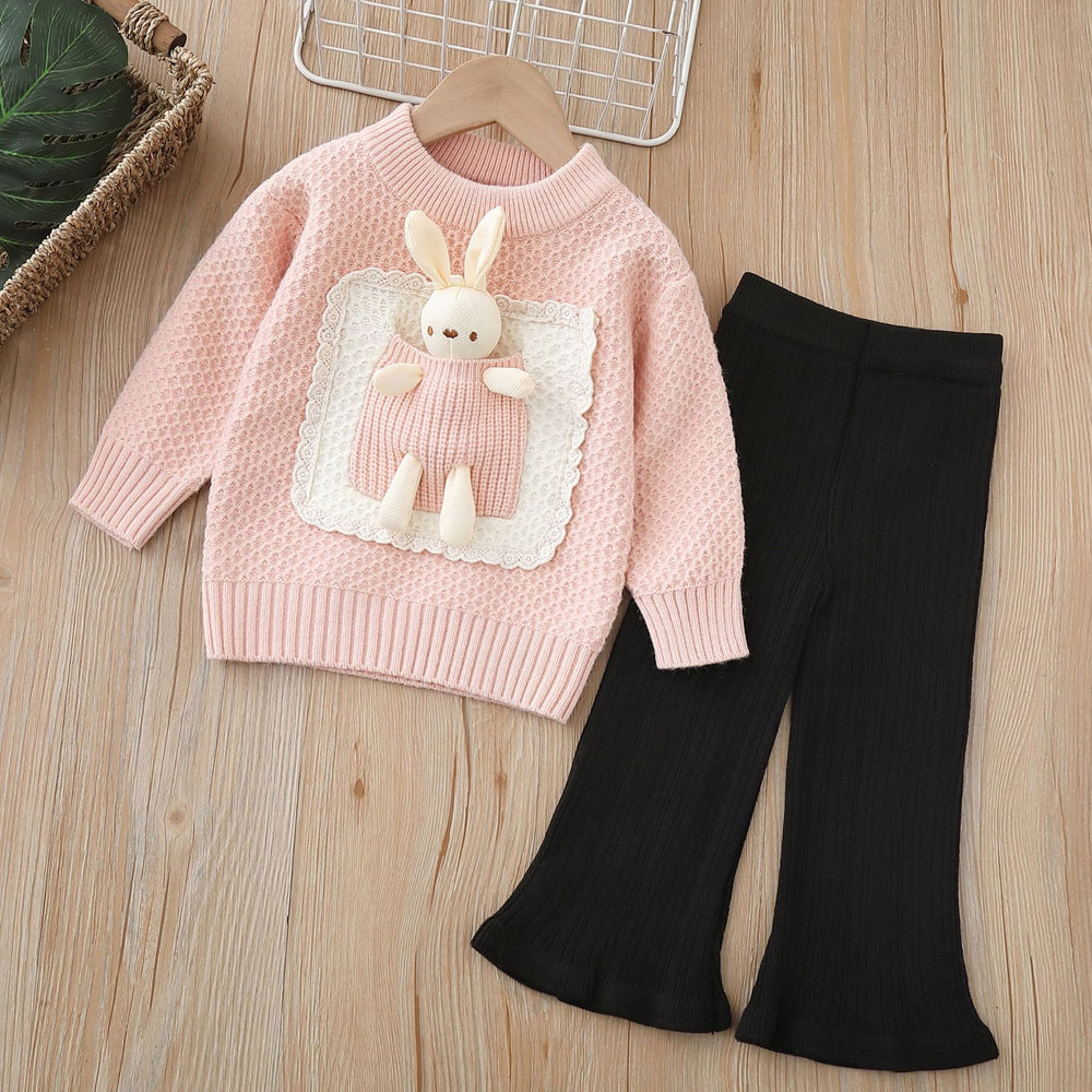 Girls' knitted sweater set - two-piece outfit -  autumn/winter new collection - baby girl cartoon rabbit crewneck pullover set