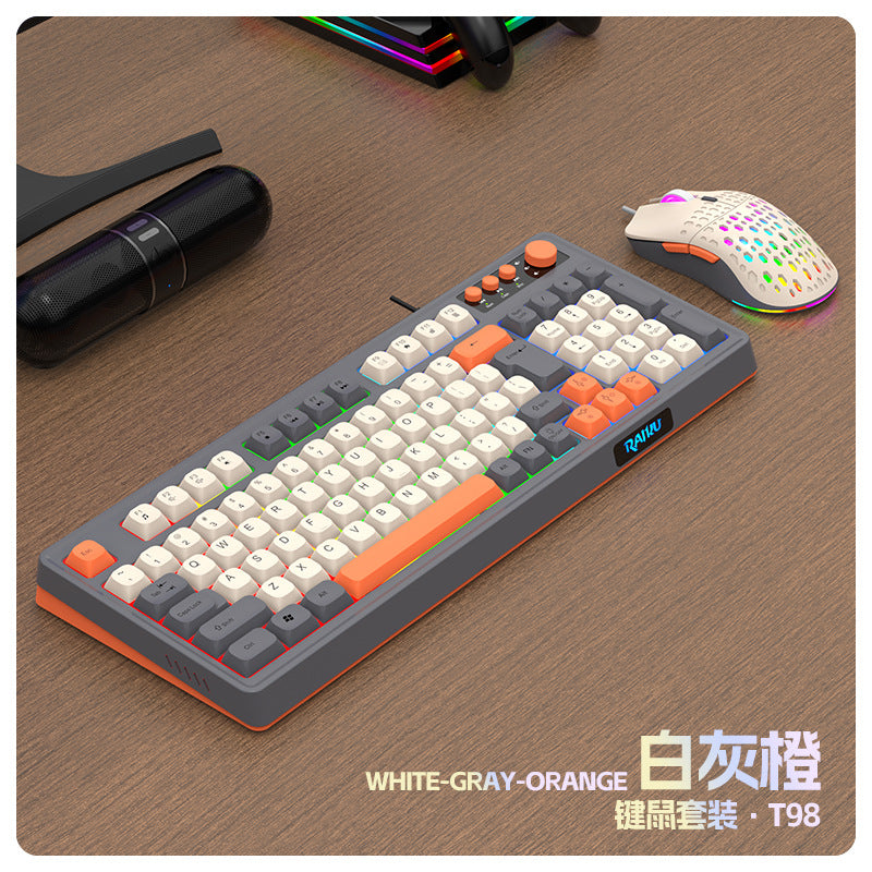 Leikui t98 wired membrane knob keyboard three color matching luminous mechanical feel desktop computer office game set