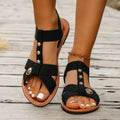 Women's sandals  new summer anti-slip wedge heel korean style casual versatile handmade beaded flat sandals