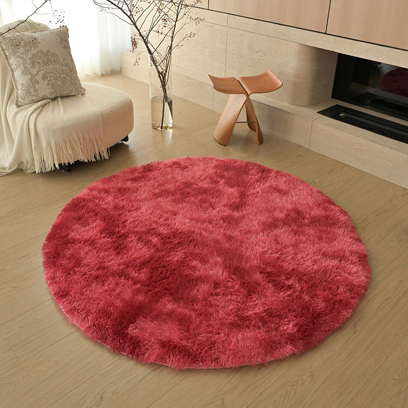 Silk wool carpet round scandinavian bedroom bedside carpet living room study bay window thickenedpure color tie-dye long hair floor mat