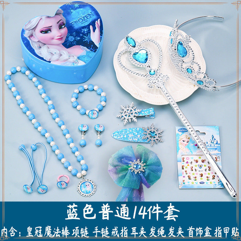 Crown Tiara Children's Little Princess Crown Magic Wand Hair Accessories Set Princess Elsa Necklace Girls Jewelry Box