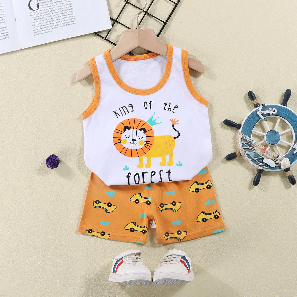 Kids' tank top set - summer new arrival: pure cotton girls' shorts outfit, korean style sleeveless set for baby boys and girls