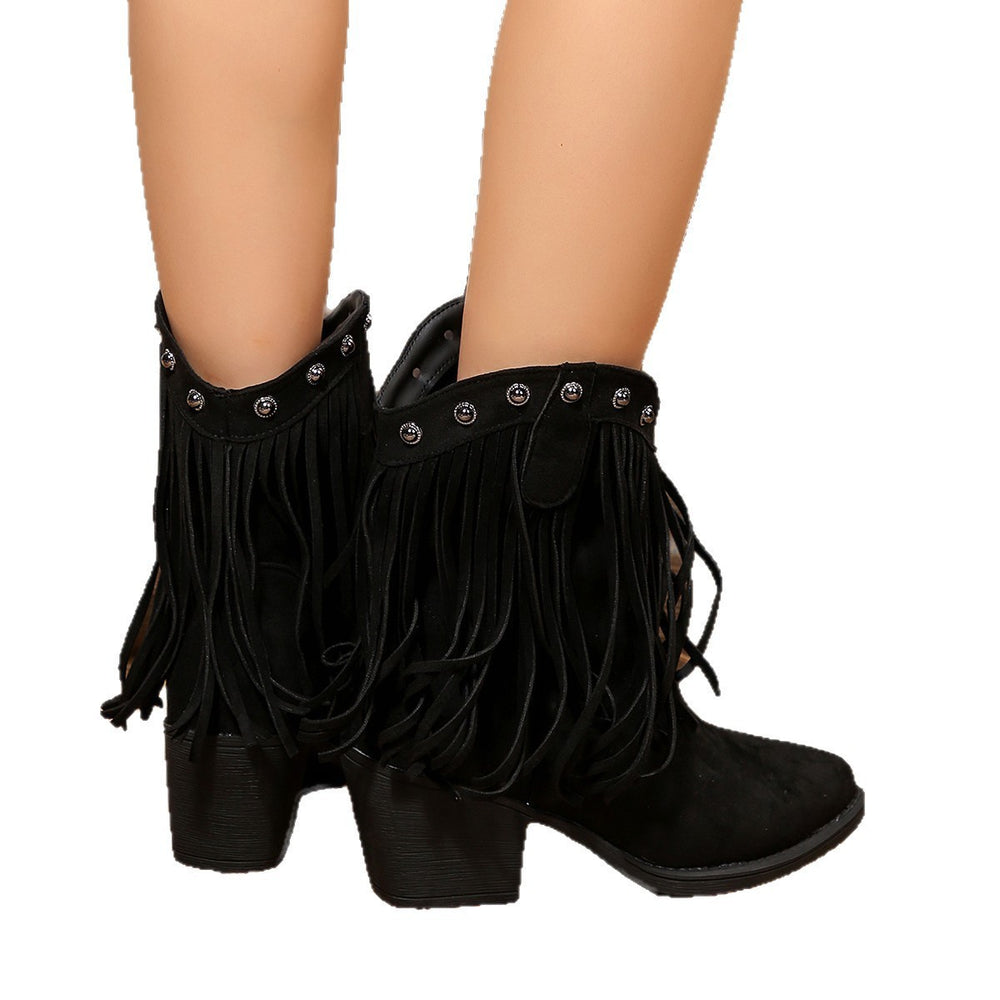 plus size tassel short boots for women autumn winternew arrival high heel suede rivet sleeve casualbootswholesale