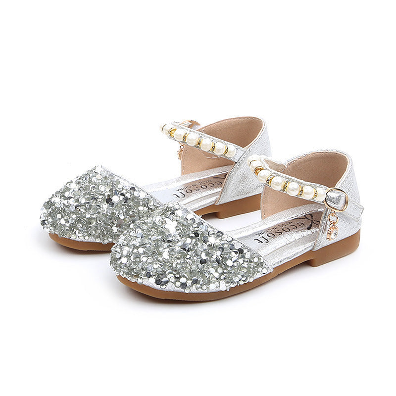 spring/autumn collection: korean style fashionable sequin princess shoes for little girls - stylish summer high-heeled comfortable single shoes wholesale