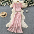 French chic lace patchwork top and skirt set - summer sweet & spicy lace slimming elegance outfit