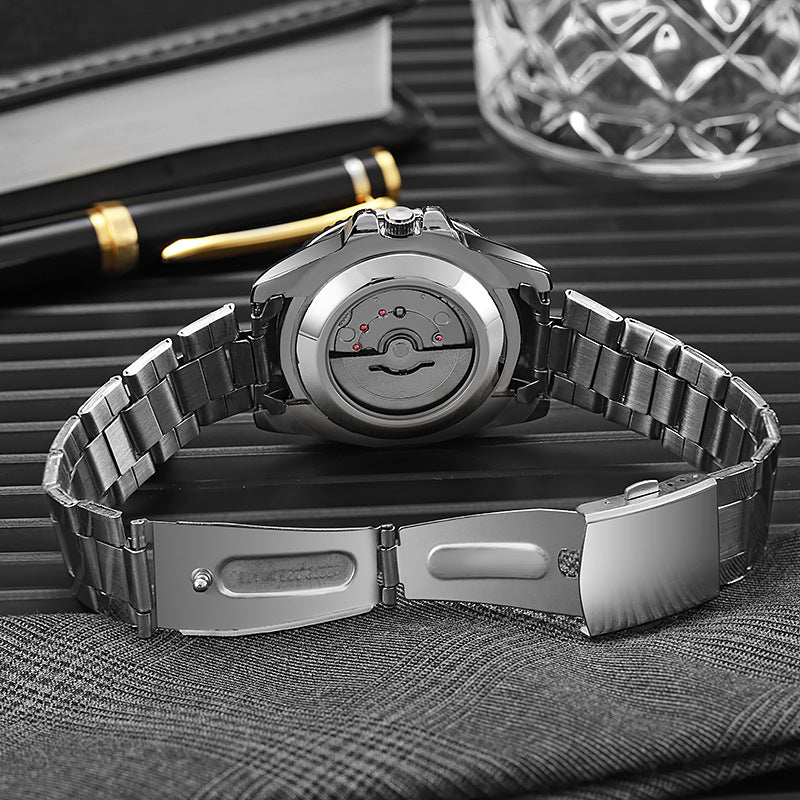 Men's hip-hop submariner rotating skeleton transparent case faux mechanical watch - stylish, unique, calendar, waterproof, luminous