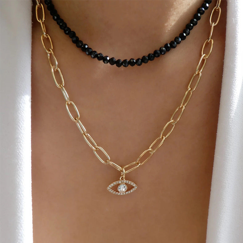 New arrival rice bead necklace wholesale fashion cross-border multi-layer devil's eye pendant jewelry women's fashion exaggerated clavicle chain
