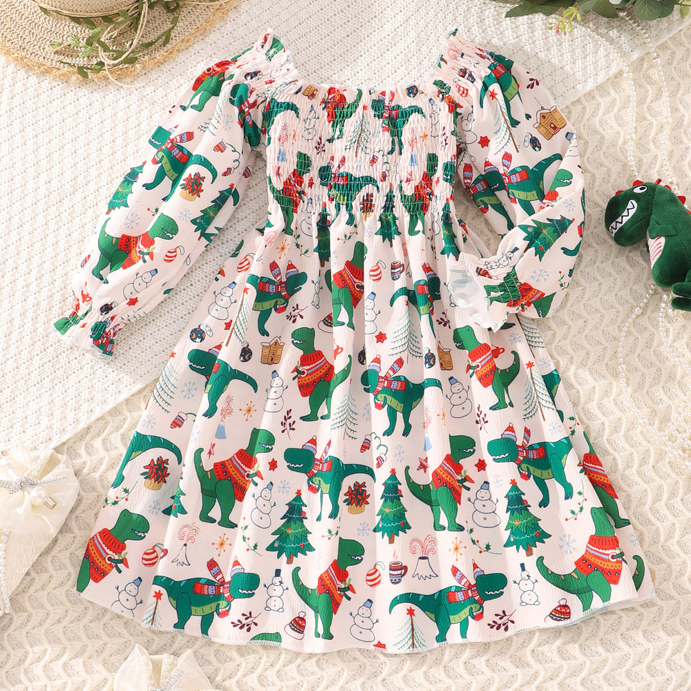 fall/winter new collection: girls' long-sleeve cable knit printed sweet princess dress