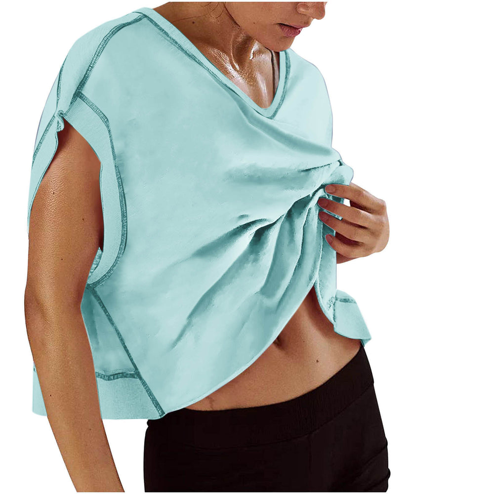 cross-border  women's casual loose solid color v-neck sports backless cutout yoga t-shirt
