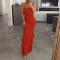 women's summer dress - european & american style export - elegant solid color bandeau cake dress maxi dress