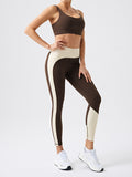 color block fashion pilates yoga set for women with built-in bra, slimming outdoor fitness apparel