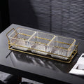 Gold-trimmed hammered texture 3-compartment fruit plate + iron stand, thickened plastic