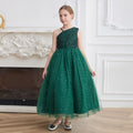 European and american export custom girls' dresses - one-shoulder, off-the-shoulder formal gowns - high-end sequin runway host/performance costumes for children