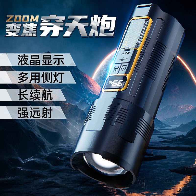 Cross-border new strong light flashlight usb charging outdoor lighting 30W white laser flashlight with COB work light