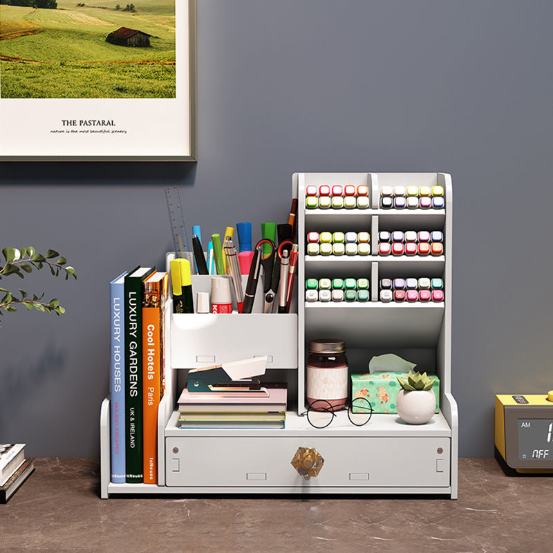 Pen Holder High-value Storage Grid Desktop Drawer Stationery Box Creative Office Cute Children's Marker Pen Storage Box