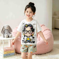 【matching family set】girls' korean style cartoon pajama set - summer edition, cute short-sleeve loungewear/ac suit for kids