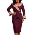 Autumn fashion elegant satin dress set - color block flared sleeve, graceful slim fit, church banquet women's two-piece outfit