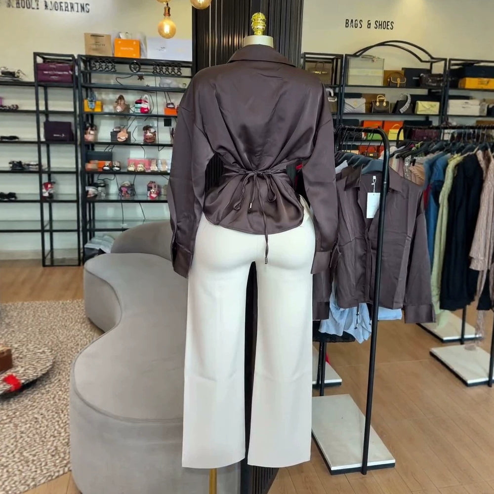 European and american cross-border women's clothing:  summer new arrival - elegant and stylish design, tie-waist, long-sleeved shirt top