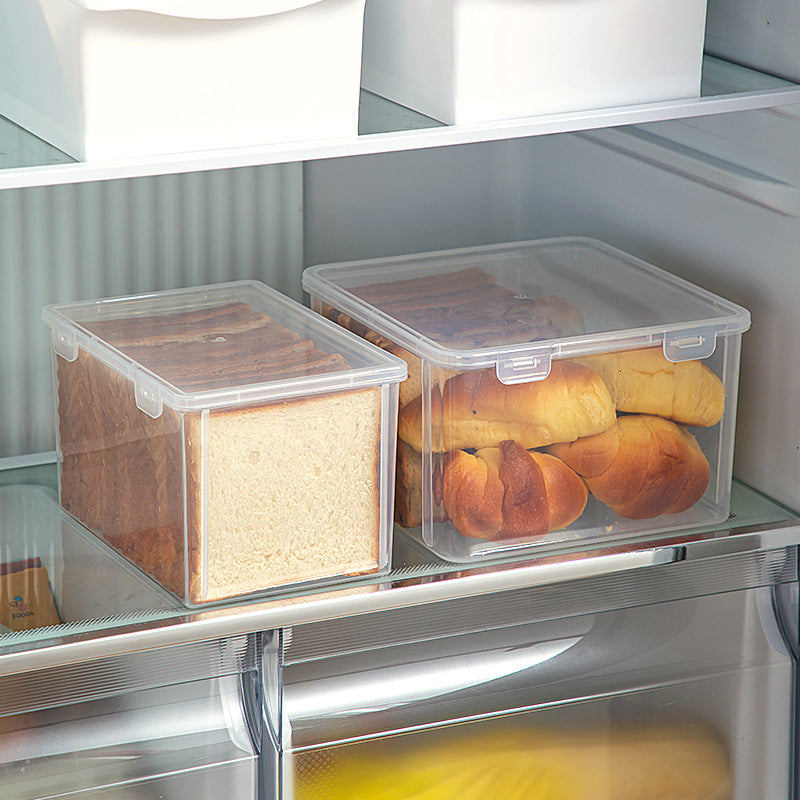 Household kitchen refrigerator crisper food grade transparent with lid plastic sealed multigrain toast bread storage box