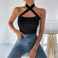 European and american style  solid color halter neck crisscross tank top sexy slimming slim fit top women's cross-border vest