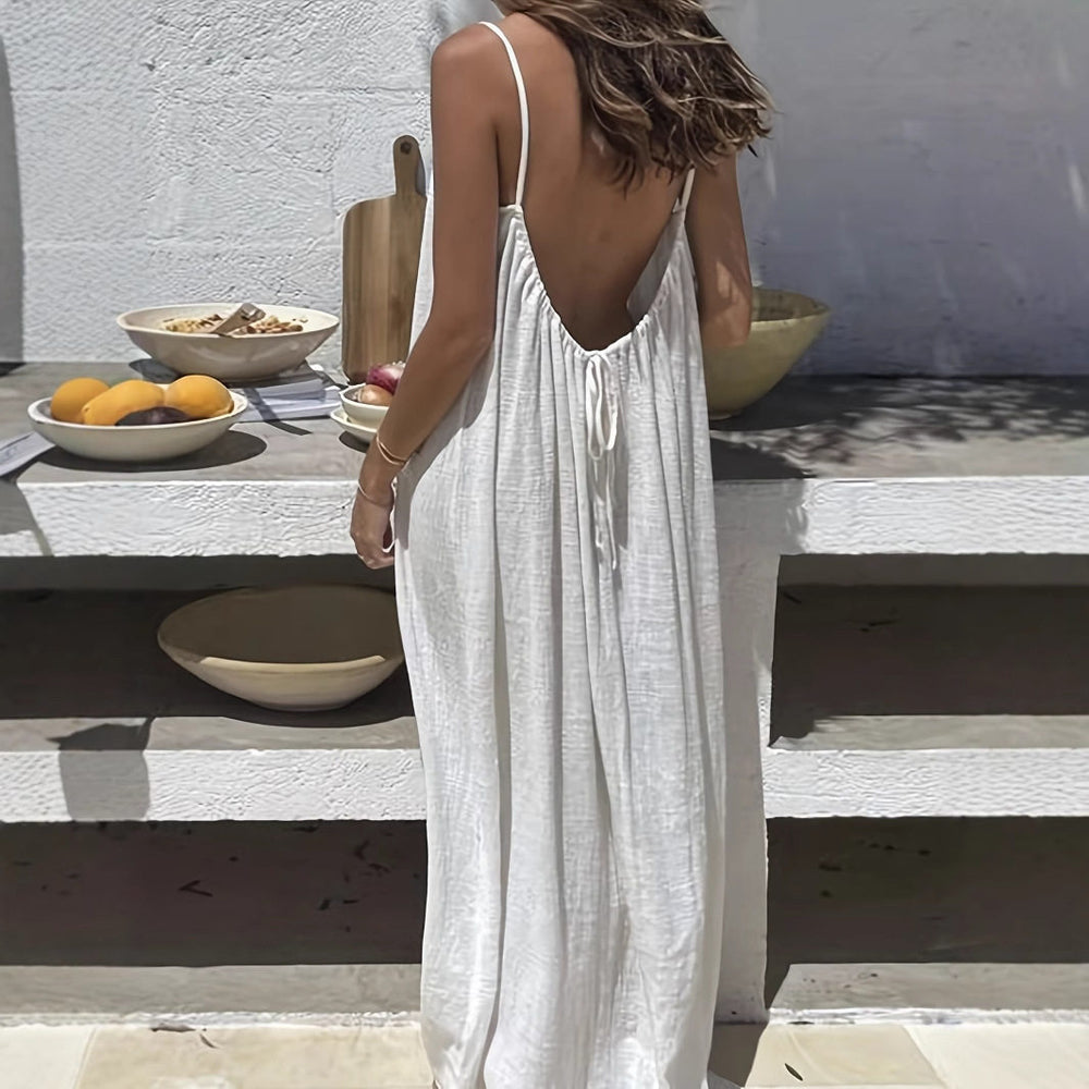 cross-border hot seller: art print spaghetti strap backless maxi dress - loose fit, comfortable loungewear dress - in stock