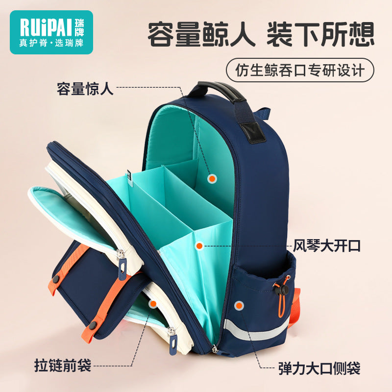 Rui brand schoolbag for children in grades 3-6, large-capacity load reduction for primary school students, spine protection schoolbag, backpack, spot wholesale.