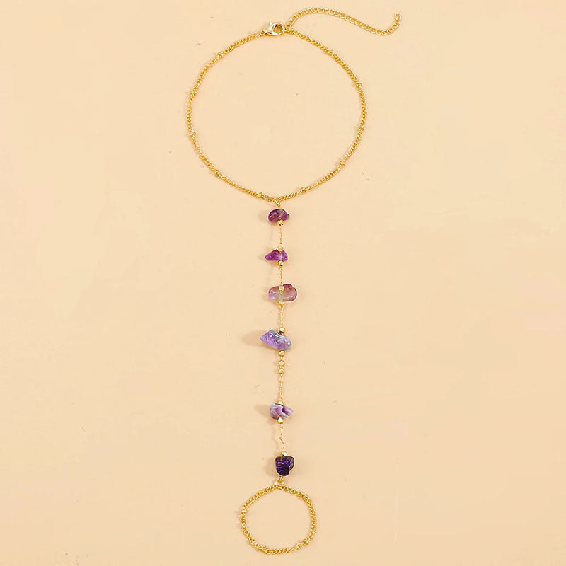 retro irregular gravel purple stone chain anklet toe ring anklet women's barefoot sandal accessories