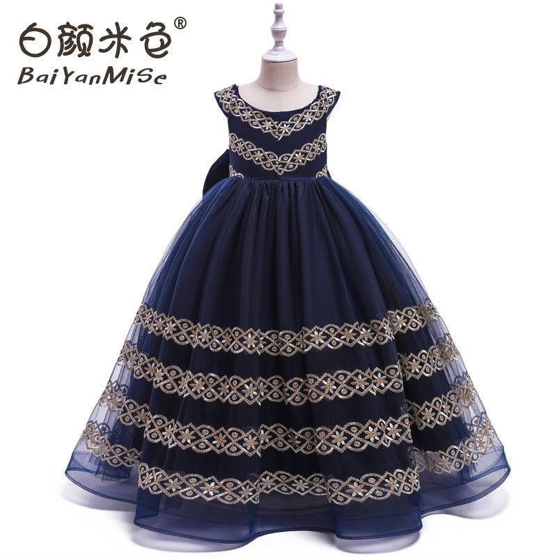 Amazon long embroidered children's dress princess gown girls' runway flower girl evening dress children's gown