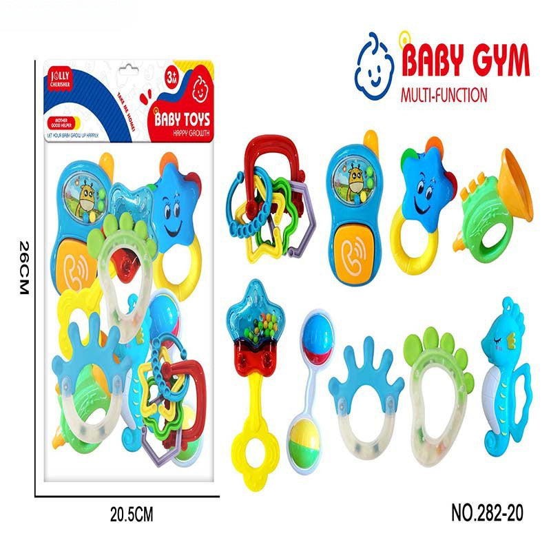 Cross-border export babies 0-12 months can be boiled baby bite glue toothpaste set newborn hand claw rattle bed bell