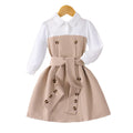 Girls' dress, button-down collar patchwork dress + belt