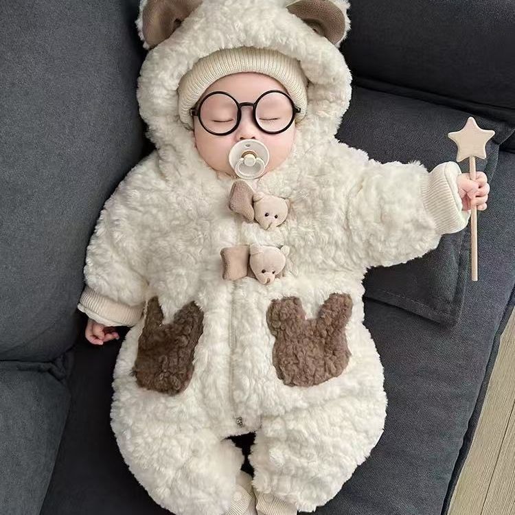 Baby onesies: thickened, fleece-lined, warm outerwear for boys and girls - perfect for outdoor adventures! winter infant clothing, plush and extra thick rompers