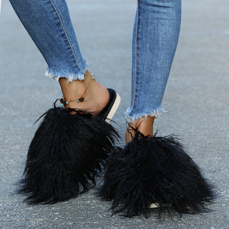 Fluffy, long-pile cotton slippers for women, perfect for staying warm at home in winter. soft-soled, silent, and suitable for both indoor and outdoor wear. wholesale options available, ideal for postpartum recovery