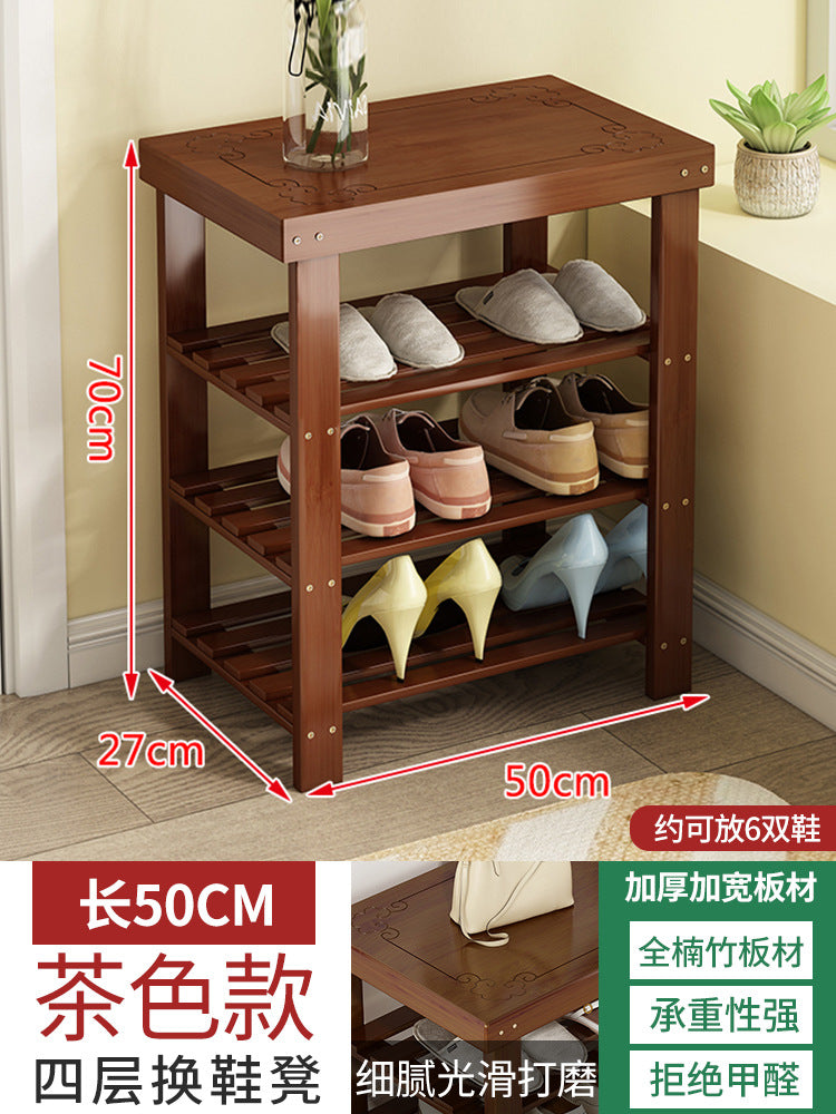 Solid wood shoe rack bench for entryway, shoe changing stool, household shoe cabinet with integrated bench seat for home use