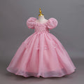 Ready-to-ship children's formal dress: bubble sleeve floral wedding dress, princess party dress for girls