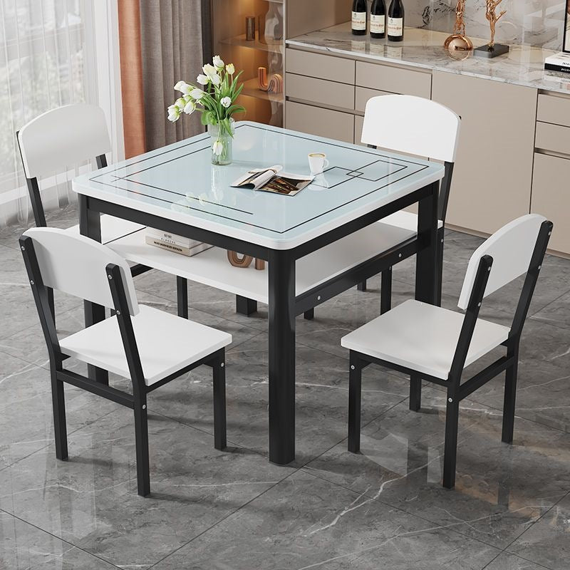 Square dining table tempered glass dining chair combination small apartment home dining table minimalist square table double-layer small table