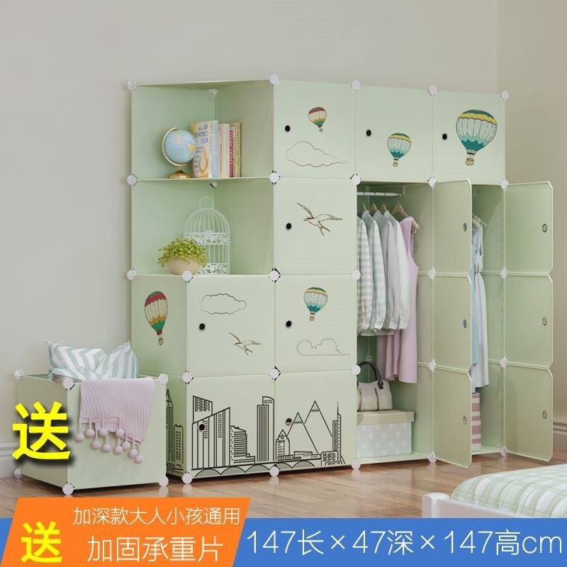 Simple wardrobe for home bedroom cabinet rental house simple folding assembly dormitory reinforced baby kids wardrobe cupboard