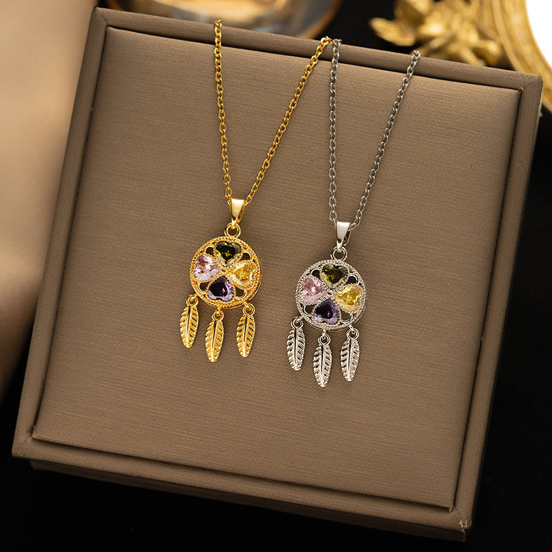 [titanium steel] high-end flower clover pendant cross-border accessible luxury full diamond necklace for women easiest for match clavicle chain jewelry