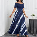 European and american cross-border chic women's clothing:  summer new one-shoulder blue and white twill print fashion dress