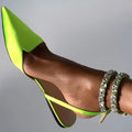 new pointed-toe rhinestone sandals for women, export quality, european and american style, flat heel, size 42, silk satin, open back with buckle closure
