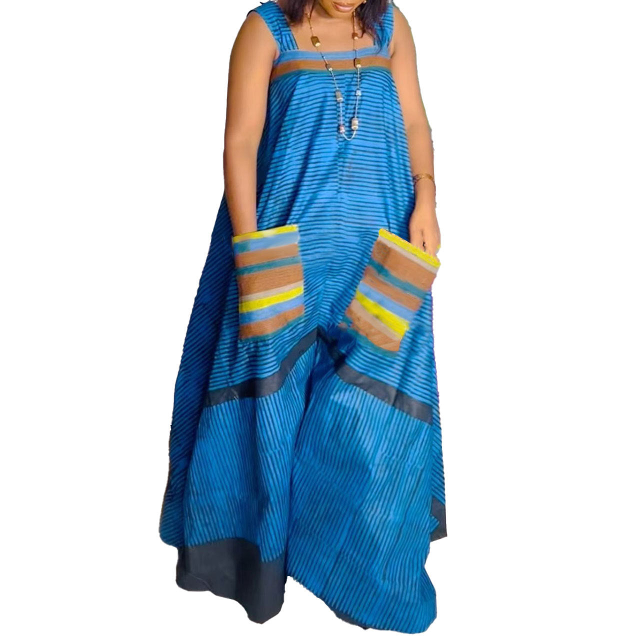 S10819 European and American sexy, printed contrasting colors oversized wide-leg suspender jumpsuit