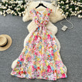 Frenchromantic atmosphere printing sleeveless dress female ruffles belt slimming look design elegant fairy long skirt