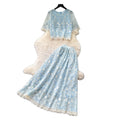 French gentle style heavy industry lacecut outtops high waist skirt women's summer gentle style two-piece set work clothing slimming look