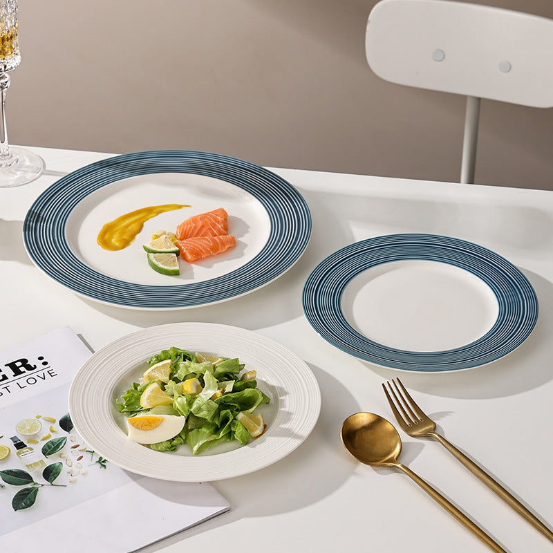 Nordicins striped edge ceramic plate dinner plate western food flat plate for home vegetable plate hotel restaurant dessert plate