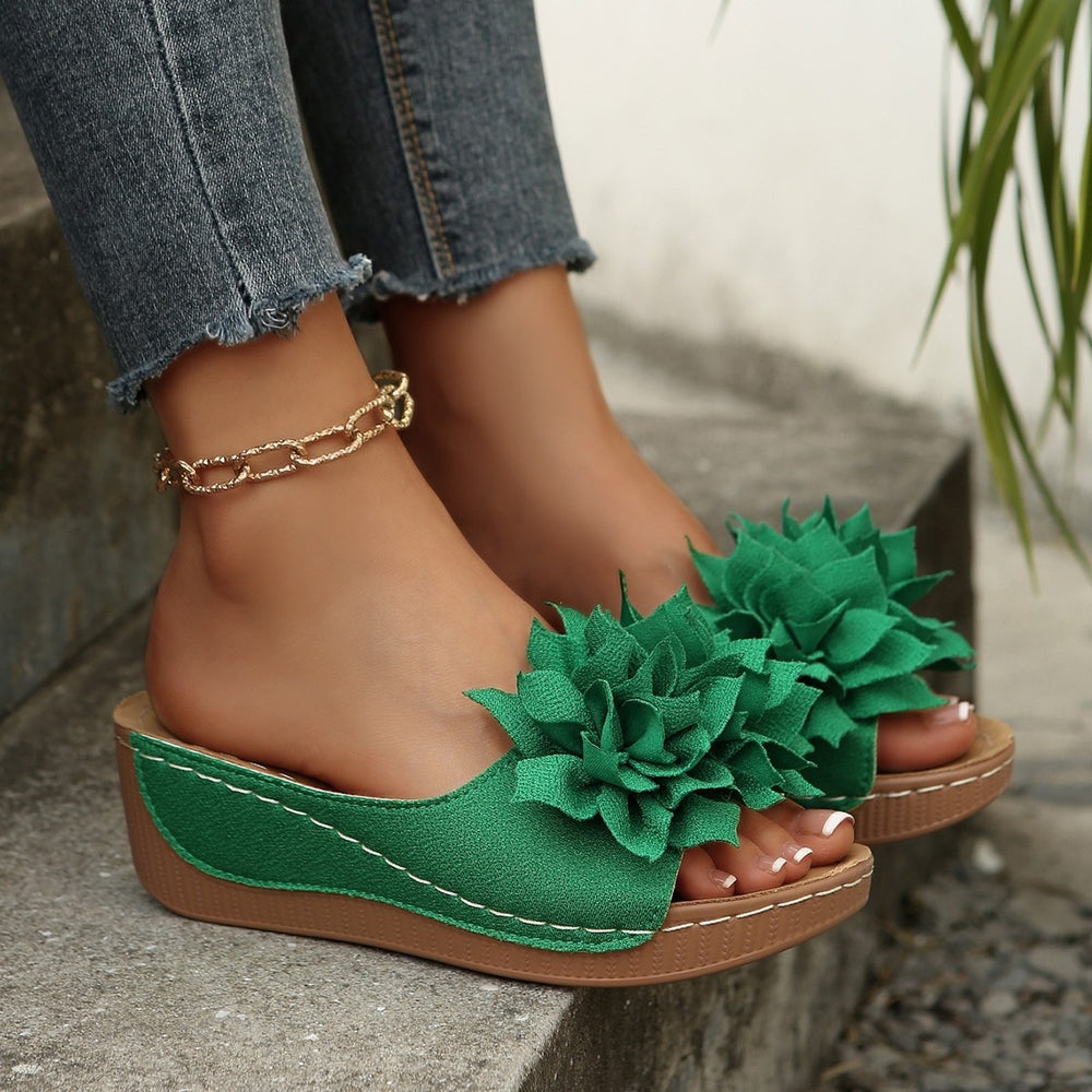 plus sizesummernew arrivalexport wedge thick sole slippers fish mouth one-piece strap flower outwear slippers
