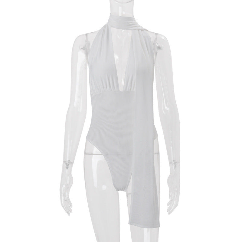 women's clothing  summer new sexy hot girl solid color slim-fit halter neck sleeveless bodysuit