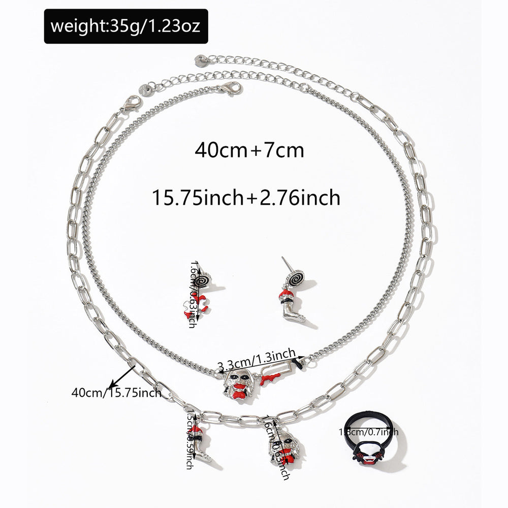 Halloween horror dark style necklace and earring set - trendy vampire bloodstained enamel ring jewelry for women