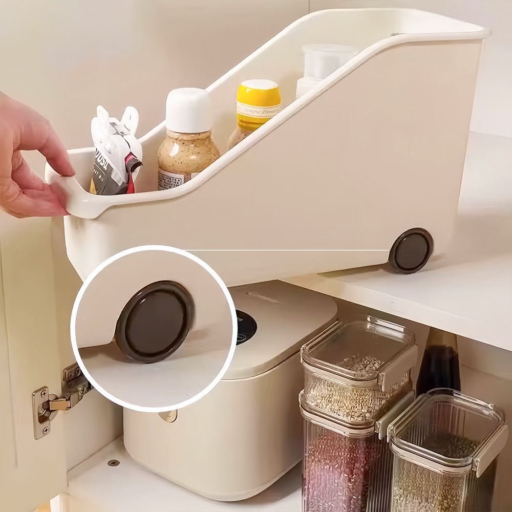 Kitchen pot and pan organizer with lid and spice storage, rolling under-sink cabinet organizer, multifunctional storage rack