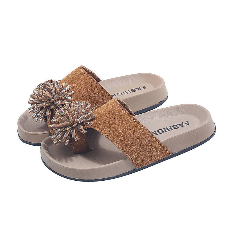 Girls' fireworks flip-flops - new summer collection, korean style outdoor sandals, fashionable soft-soled beach shoes for kids