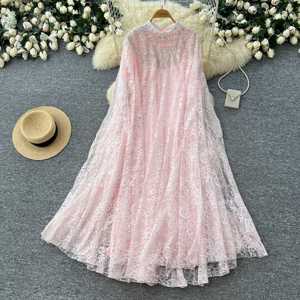 Heavy embroider beads sequin outwearlacedresstwo-piece set women's autumwork clothing style silmslimming looksuitaccessible luxury