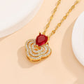 [titanium steel] necklace women's ruby flower pendant earrings ring suit light luxury clavicle chain earrings jewelry wholesale